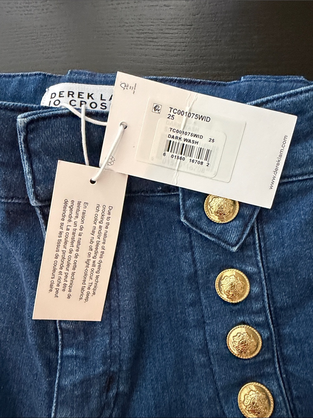 Derek Lam - High-Rise Denim Flare Jeans with Decorative Gold Buttons - Blue - Picture 3 of 4